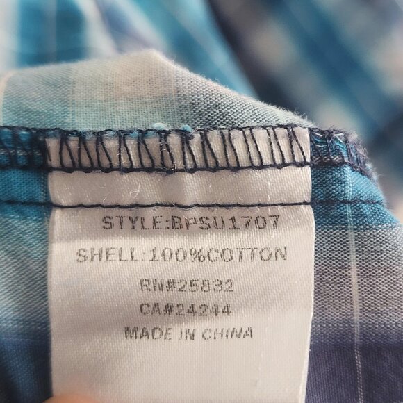 Moonshine Spirit Shirt Mens Medium Blue Plaid Short Sleeve Western Pearl Snap - Picture 7 of 11
